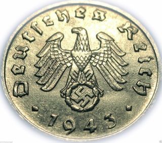 ♡ Germany - German 3rd Reich 1943a Reichspfennig - Ww2 Coin With Swastika photo