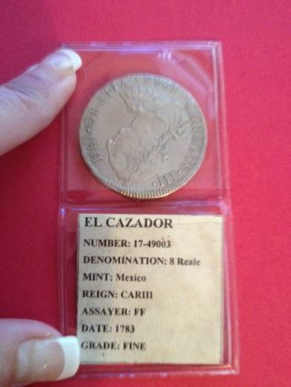 Authentic Valuable Rare 1784 El Cazador Shipwreck Coin Carlos Iii 8 Reale photo