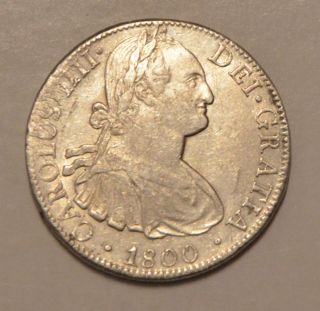 1800 Spain - 8 Reales - Mexico Fm - Carlos Iv - Vf+ Silver Coin photo