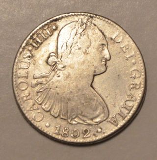 1802 Spain - 8 Reales - Mexico Ft - Carlos Iv - Vf Silver Coin photo