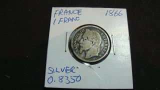 1866 France 1 Franc 0.  8350 (?) Silver Coin Emperor Nepoleon Iii - Barre photo