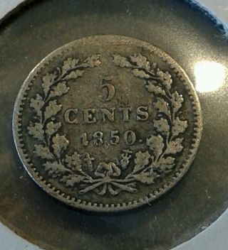 1850 Netherlands Willem Iii Era - 5 Cents - Scarce & Silver Circ - Look photo