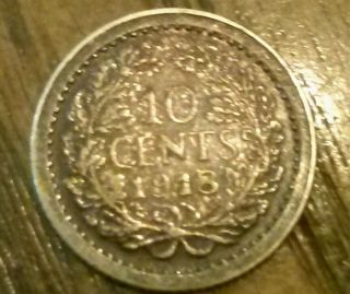 1918 Netherlands Wwi Era 10 Cents - Silver Circ - Look photo