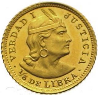 Peru 1/5 Libra Pound Km 210 Au/unc Gold Coin 1967 photo