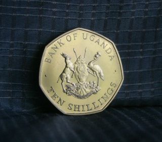 Uganda 10 Shillings 1987 Proof World Coin Km30 Africa Crane Shield Spear photo