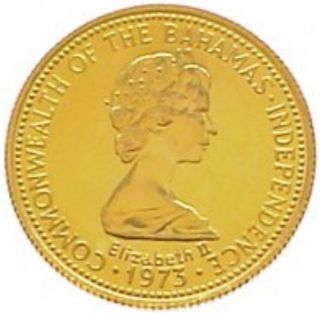 Bahamas 50 Dollars Km 69 Unc Gold Coin 1975 photo