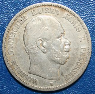1875 - B German States Prussia 5 Marks Silver Coin photo