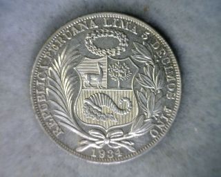Peru Sol 1934 Bu Silver Coin photo