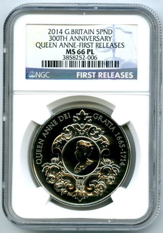 2014 Great Britain 5pnd 300th Anniversary Queen Anne Ngc Ms66 Pl First Releases photo