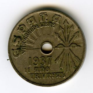 ☆ ☆ Spain ☆ Civil War Scarce 25 Centimos 1937 Coin ►guerra Civil EspaÑola☆c201 photo