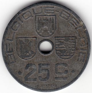 1942 Belgium 25 Centimes Coin photo