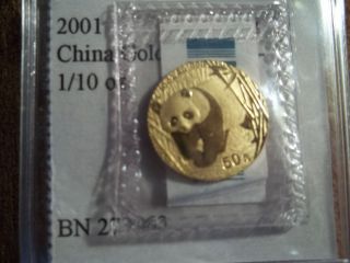 2001 China 50 Yuan 1/10th Oz.  Gold Panda,  Bu, .  999 Pure photo