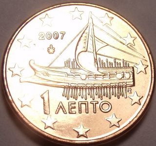 Gem Unc Greece 2007 1 Euro Cent Ancient Athenian Trireme photo