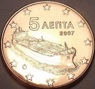 Gem Unc Greece 2007 5 Euro Cents Minted In Athens Ocean Freighter photo