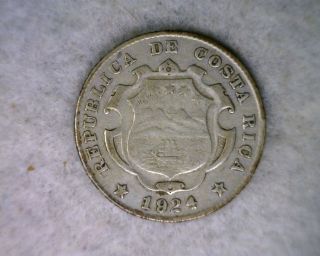 Costa Rica 25 Centimos 1924 Very Fine Silver Coin photo