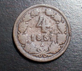 Austria 4 Kreuzer 1861a Copper Coin photo
