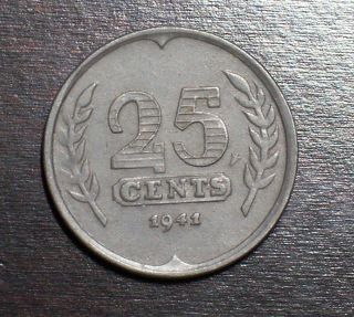 Netherlands 25 Cents 1941 Xf Dutch Coin photo
