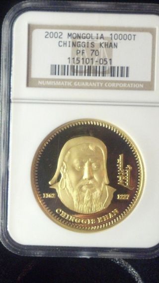 Mongolia 2002 Khan 10,  000 Tugrik Gold Coin Ngc Pf 70 Ulultra Cameo - photo