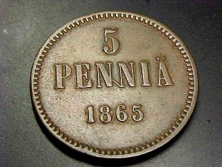1865 Finland 5 Pennia Y - 2 Xf Bin Offer photo