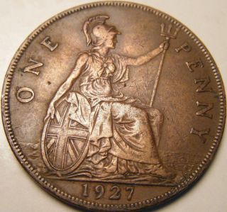 1927 Great Britain Penny - Xf - Km 826 - Bronze - Usa - George V photo