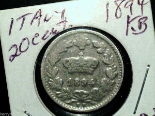 1894 Kb Italy 20 Centesimi,  Umberto I, , ,  120 Year Old Coin photo