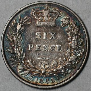 1865 Unlisted Die Number Victoria Sterling Silver 6 Pence (die 2) Great Britain photo