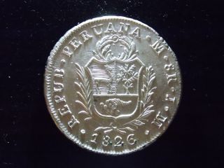 Peru Republic Coin 8 Reales 1826 Unc Very Scarce photo