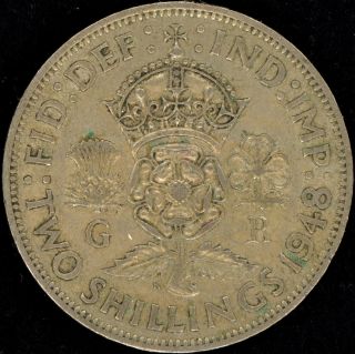 Great Britain 1948 British 2 (two) Shilling Florin Coin Uk 2/ - King George Vi photo
