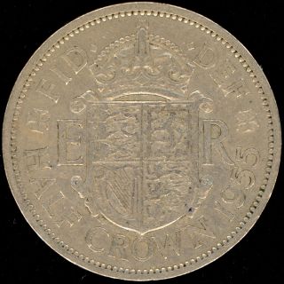 Uk Gb Great Britain 1/2 Half Crown 1955 Qeii Large British Coin Queen Elizabeth photo