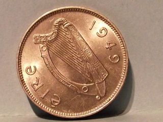 1949 Ireland Six Pence / Scarce / Uncirculated / Iish Wolfhound photo