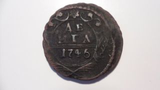 1746 Denga (1/2 Kopek) Russian Empire Coin Elizaveta Petrovna photo