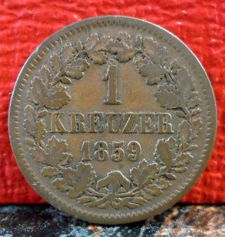 1859 German State Baden 1 Kreuzer Coin photo