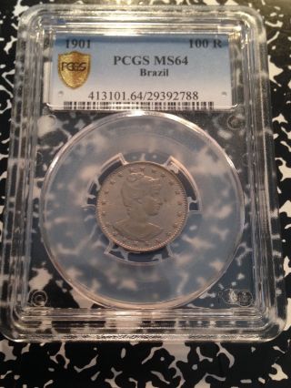 1901 Mcmi Brazil 100 Reis Pcgs Ms64 G115 Tied Highest Graded Coin photo