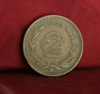 Mexico 2 Centavos 1939 Bronze World Coin Km419 Eagle Snake Wreath Two Cents photo