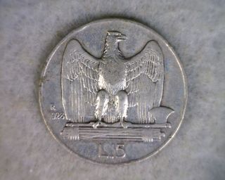 Italy 5 Lire 1928 Very Fine Silver Coin Fert photo