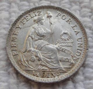 1910 Peru 1/2 Dinero Silver Coin Seated Liberty South America Km 206.  2 Unc Toned photo