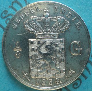 1854 Netherlands East Indies 1/4 G Silver Km 305 photo