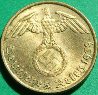 Great Brass Nazi Coin 5 Rp 1939 A, photo