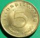 Great Brass Nazi Coin 5 Rp 1939 A, Germany photo 1
