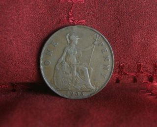 1935 Great Britain Penny Bronze World Coin Britania Uk British Large Cent photo