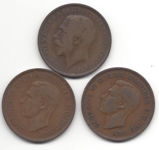 Great Britian - Circulated One Penny - 1911,  1937 And 1940 - photo
