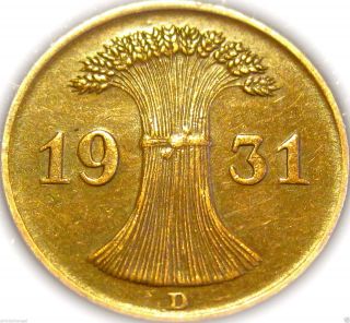 ♡ Germany - German 1931d Reichspfennig Coin - Rare Wheat Style Coin photo