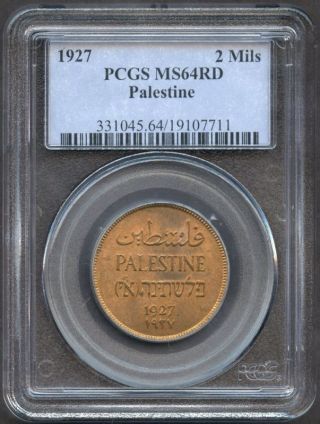 Israel,  Palestine,  1927,  2 Mils,  Pcgs,  Unc Ms - 64 - Rd photo