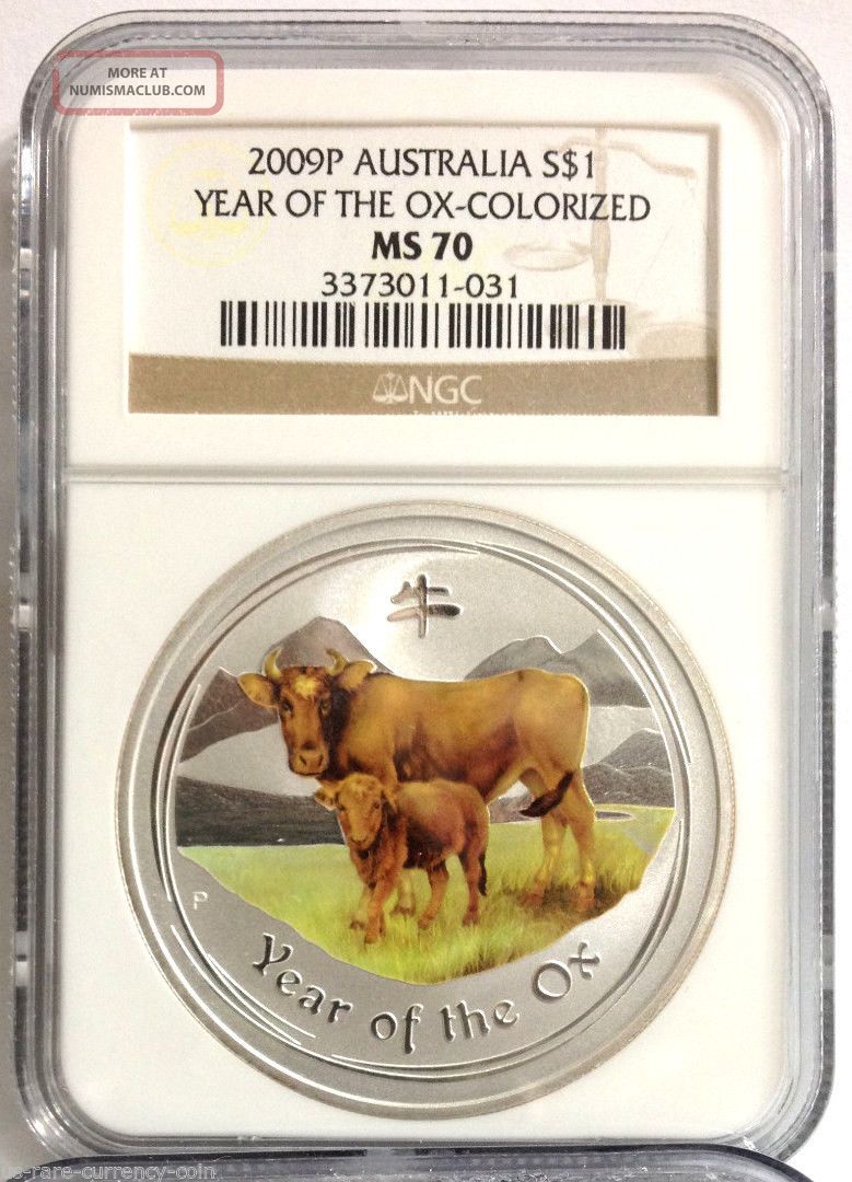 2009p Australia 1 Oz Silver Lunar Year Of The Ox - Colorized - Ngc Ms70 - Perfect Australia photo