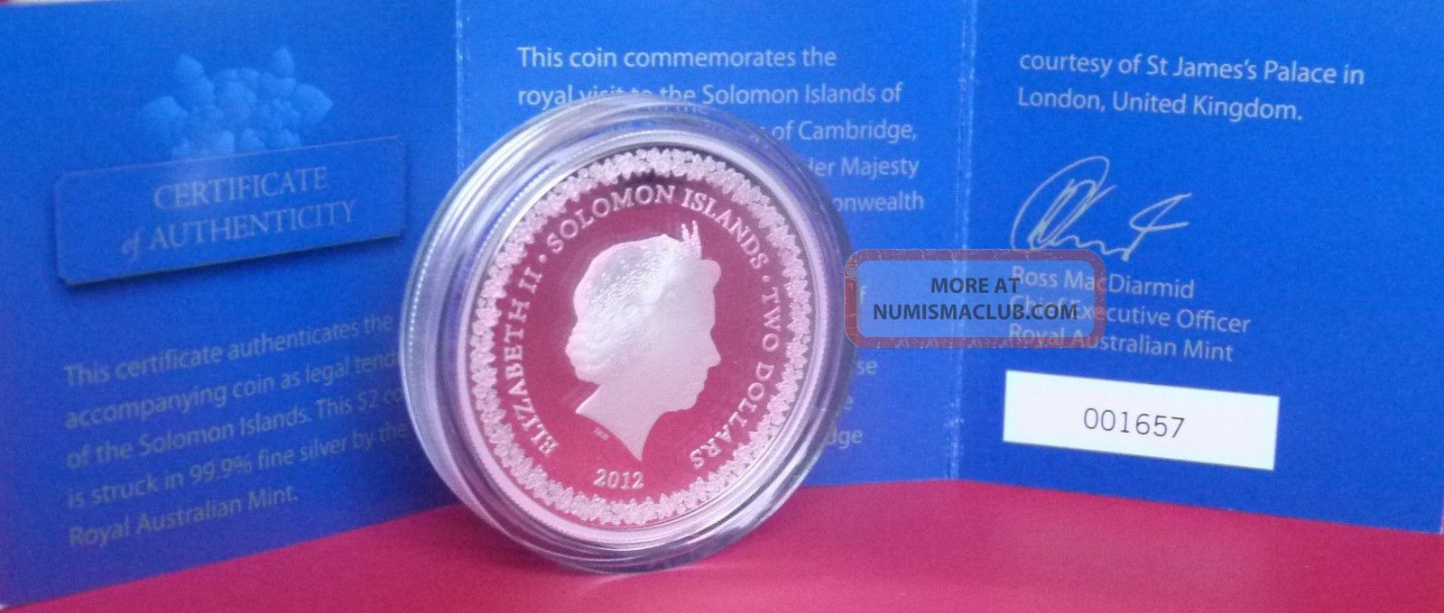 Australia Silver Proof Coin 2012 $2 Dollar Solomon Islands Royal Visit Australia photo