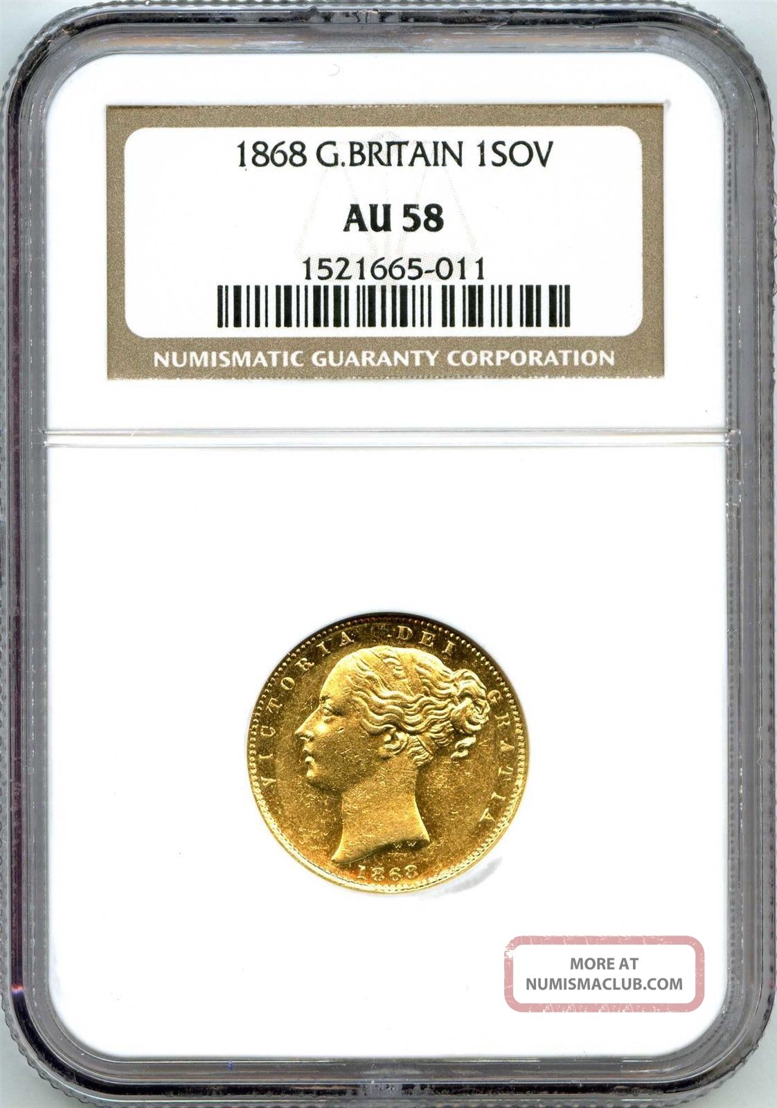 1868 Ngc Au58 Great Britain Gold 1sov Sovereign