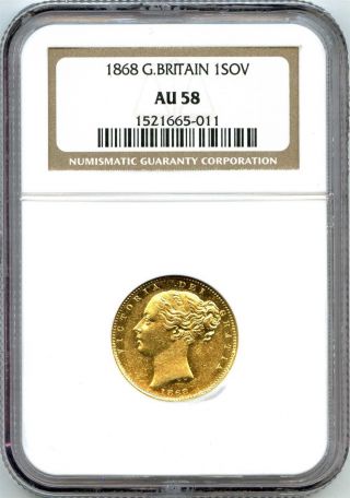 1868 Ngc Au58 Great Britain Gold 1sov Sovereign photo