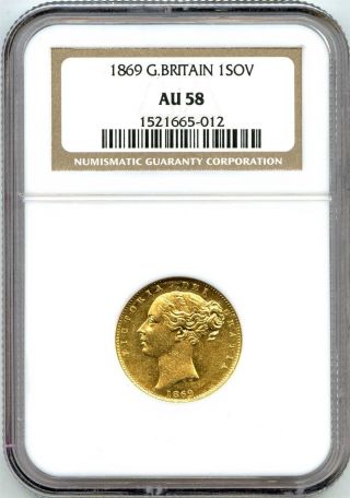 1869 Ngc Au58 Great Britain Gold 1sov Sovereign photo