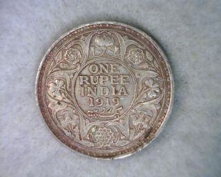 British India Rupee 1919 Very Fine Silver Coin photo