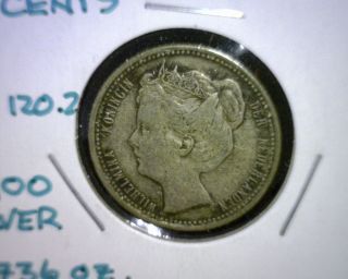 1903 Netherlands 25 Cents Coin,  Xf,  Km 120.  2,  Silver photo